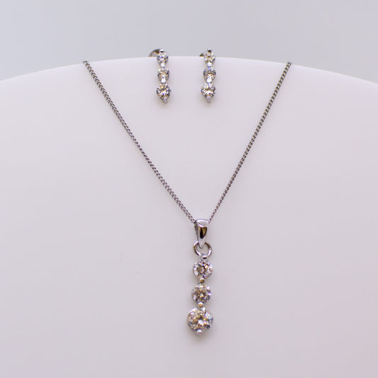 Silver CZ Trilogy Necklace & Earrings Set - John Ross Jewellers