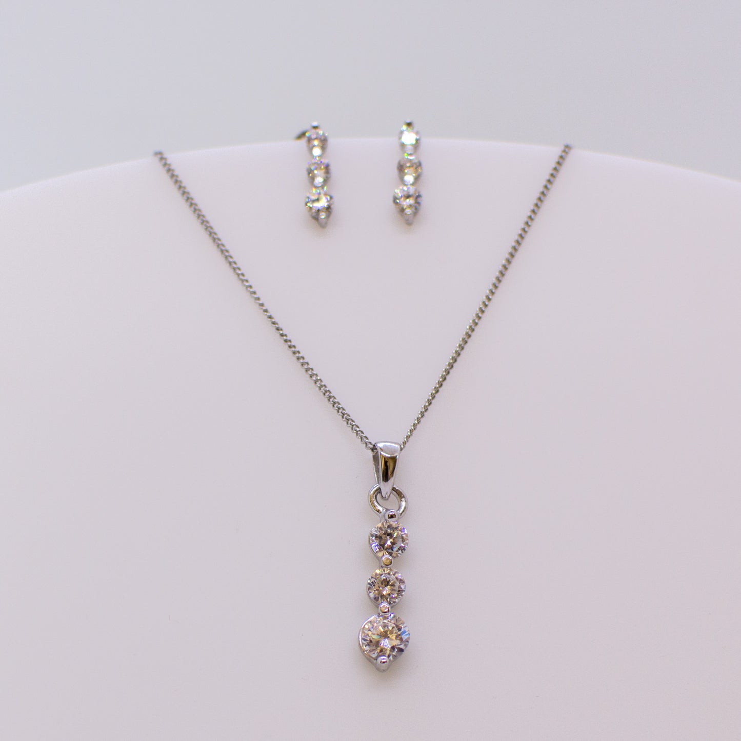 Silver CZ Trilogy Necklace & Earrings Set - John Ross Jewellers