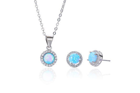Silver Blue Opalique Earring and Necklace Set - John Ross Jewellers