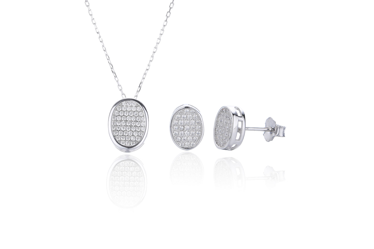 Silver CZ Oval Earring and Necklace Set - John Ross Jewellers