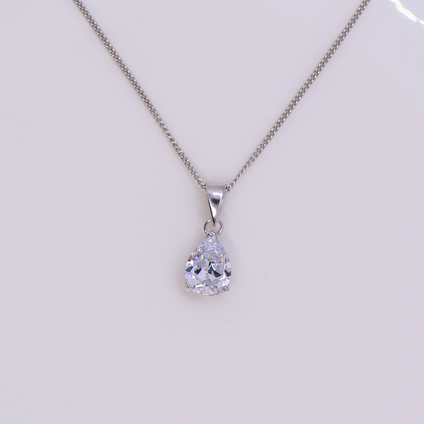 Silver Pear CZ Solitaire Necklace - John Ross Jewellers