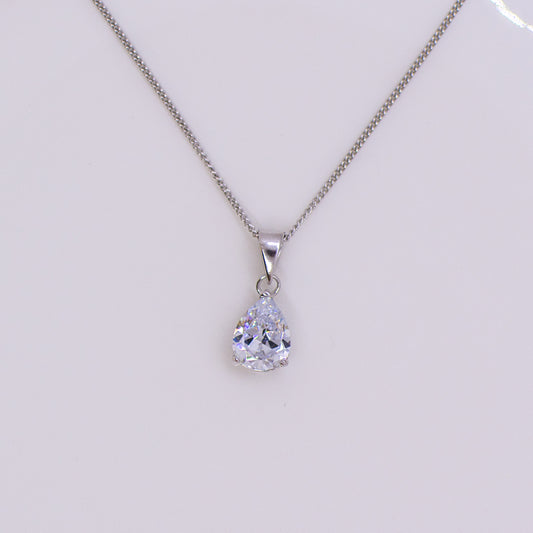 Silver Pear CZ Solitaire Necklace - John Ross Jewellers
