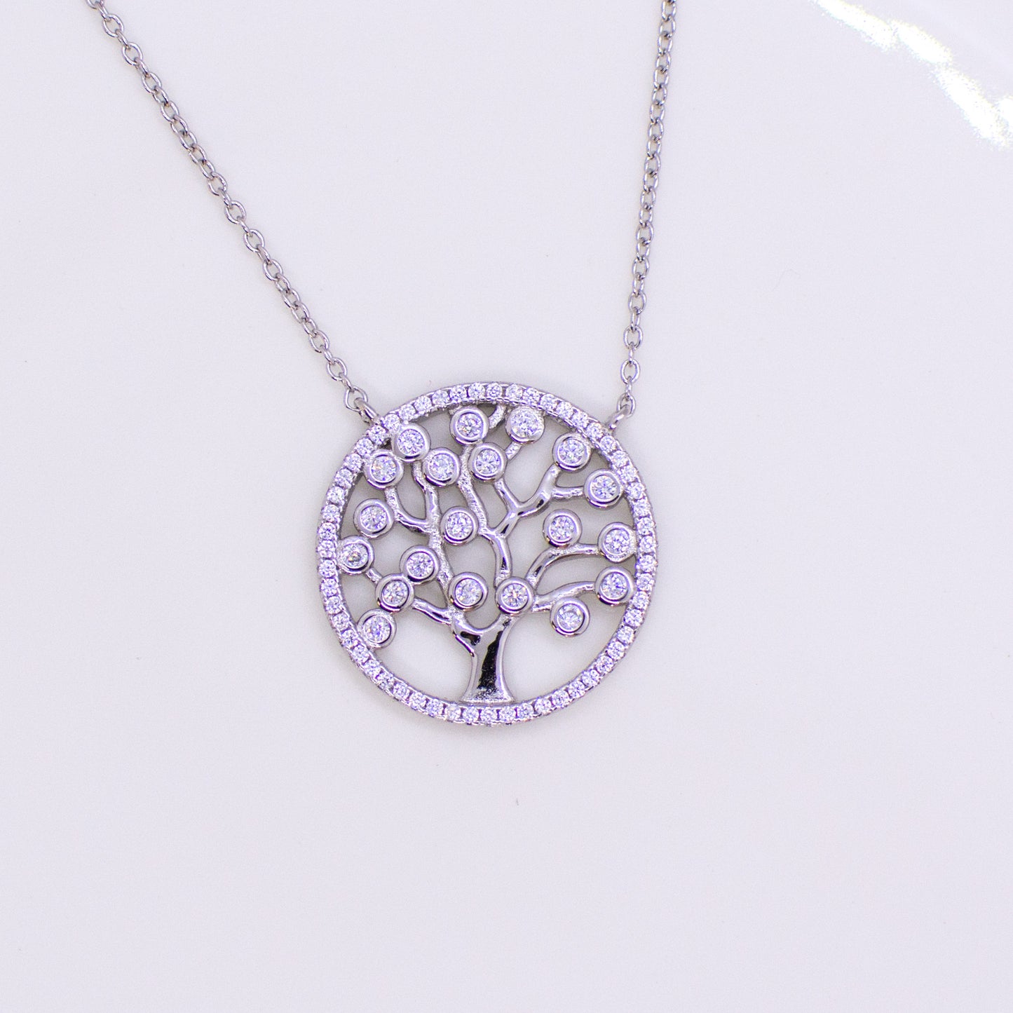 Silver CZ Tree Of Life Medallion Necklace - John Ross Jewellers