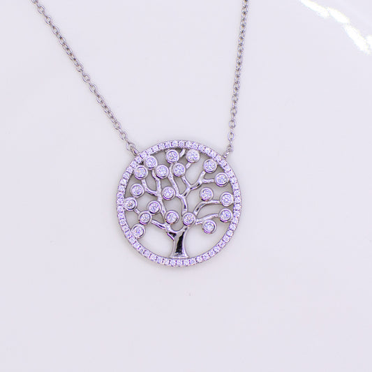 Silver CZ Tree Of Life Medallion Necklace - John Ross Jewellers