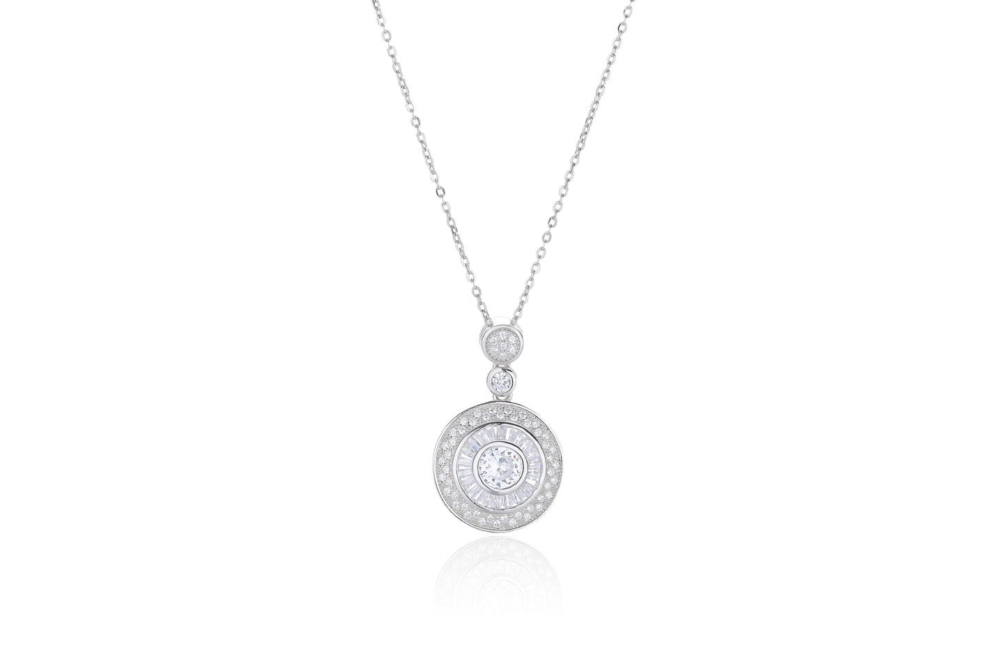 Silver CZ Round Necklace - John Ross Jewellers