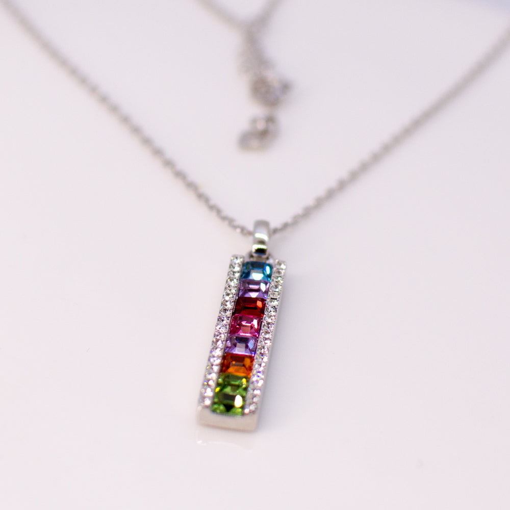 Silver Rainbow CZ Drop Pendant Necklace - John Ross Jewellers