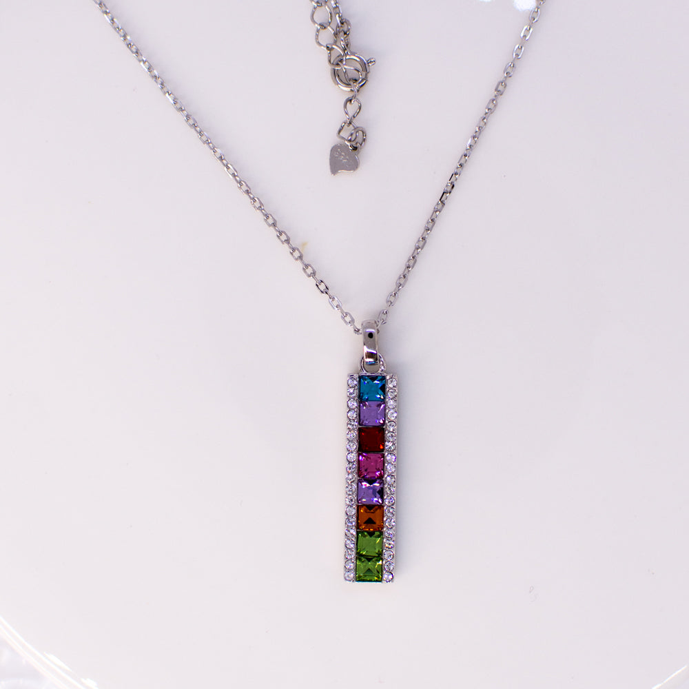 Silver Rainbow CZ Drop Pendant Necklace - John Ross Jewellers