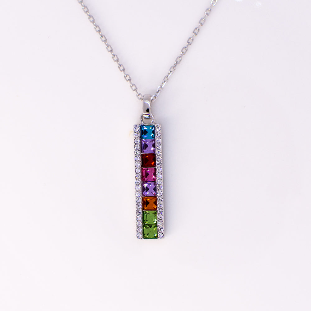 Silver Rainbow CZ Drop Pendant Necklace - John Ross Jewellers