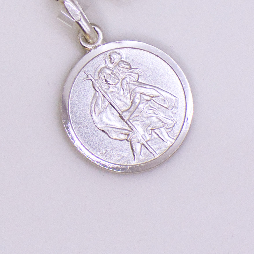 Silver 14mm Round St Christopher Medal & Chain - John Ross Jewellers
