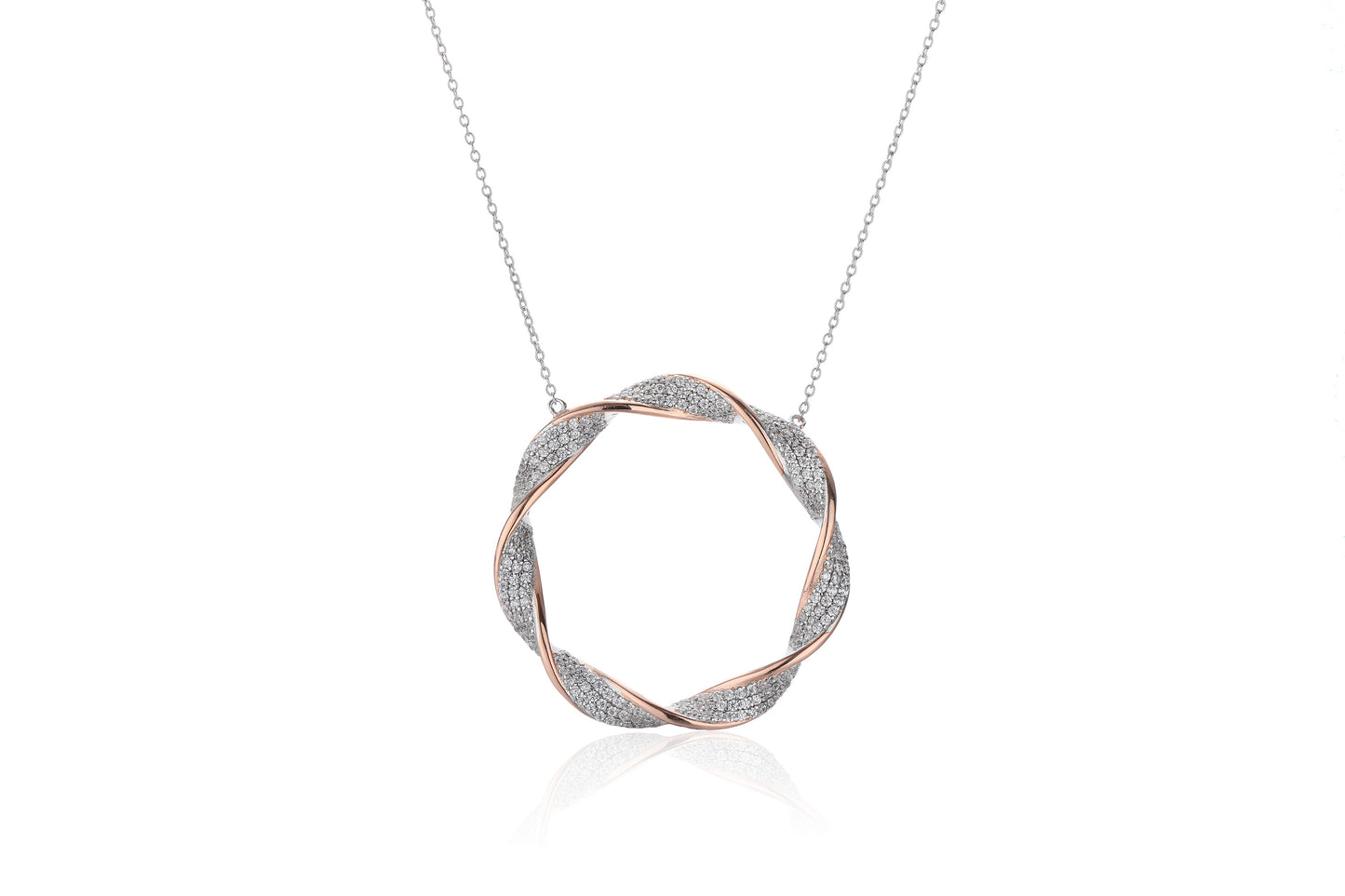 Silver and Rose CZ Open Circle Twist Necklace - John Ross Jewellers