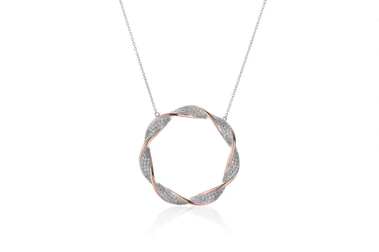 Silver and Rose CZ Open Circle Twist Necklace - John Ross Jewellers