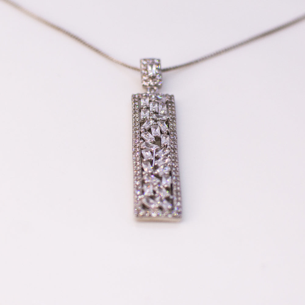 Silver CZ Long Drop Pendant Necklace - John Ross Jewellers