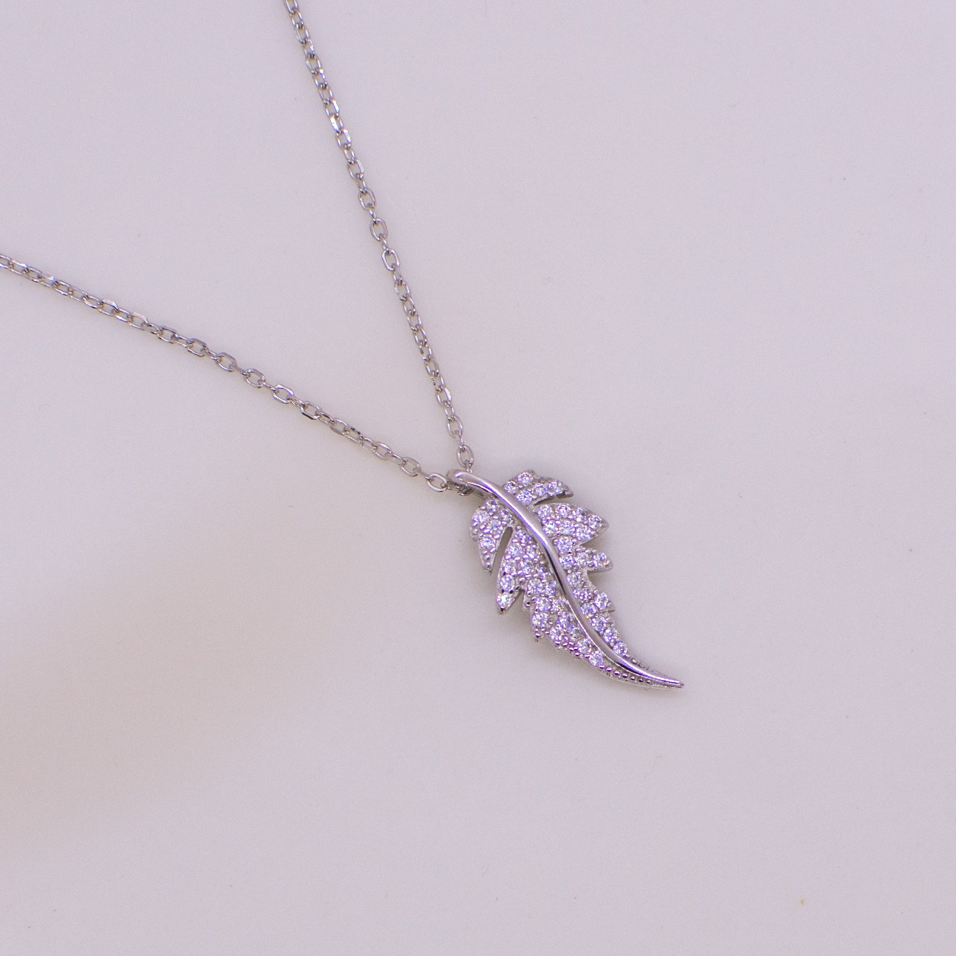 Silver CZ Feather Necklace - John Ross Jewellers