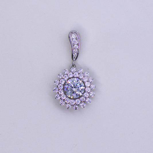Silver Double Halo Round CZ Pendant Necklace - John Ross Jewellers