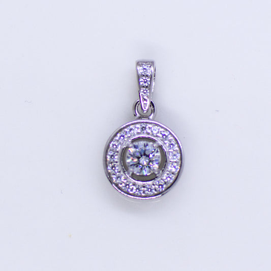 Silver Round Halo CZ Pendant Necklace - John Ross Jewellers