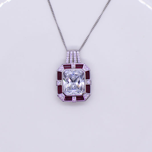 Silver CZ Rectangular Pendant Necklace - Created Ruby - John Ross Jewellers