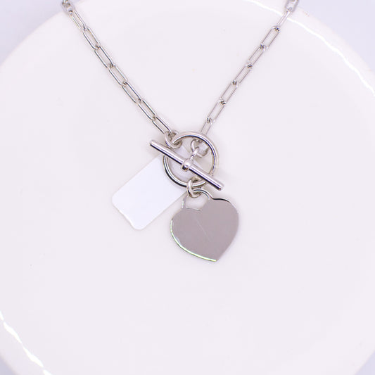 Silver T-Bar Heart Disc Necklace - John Ross Jewellers