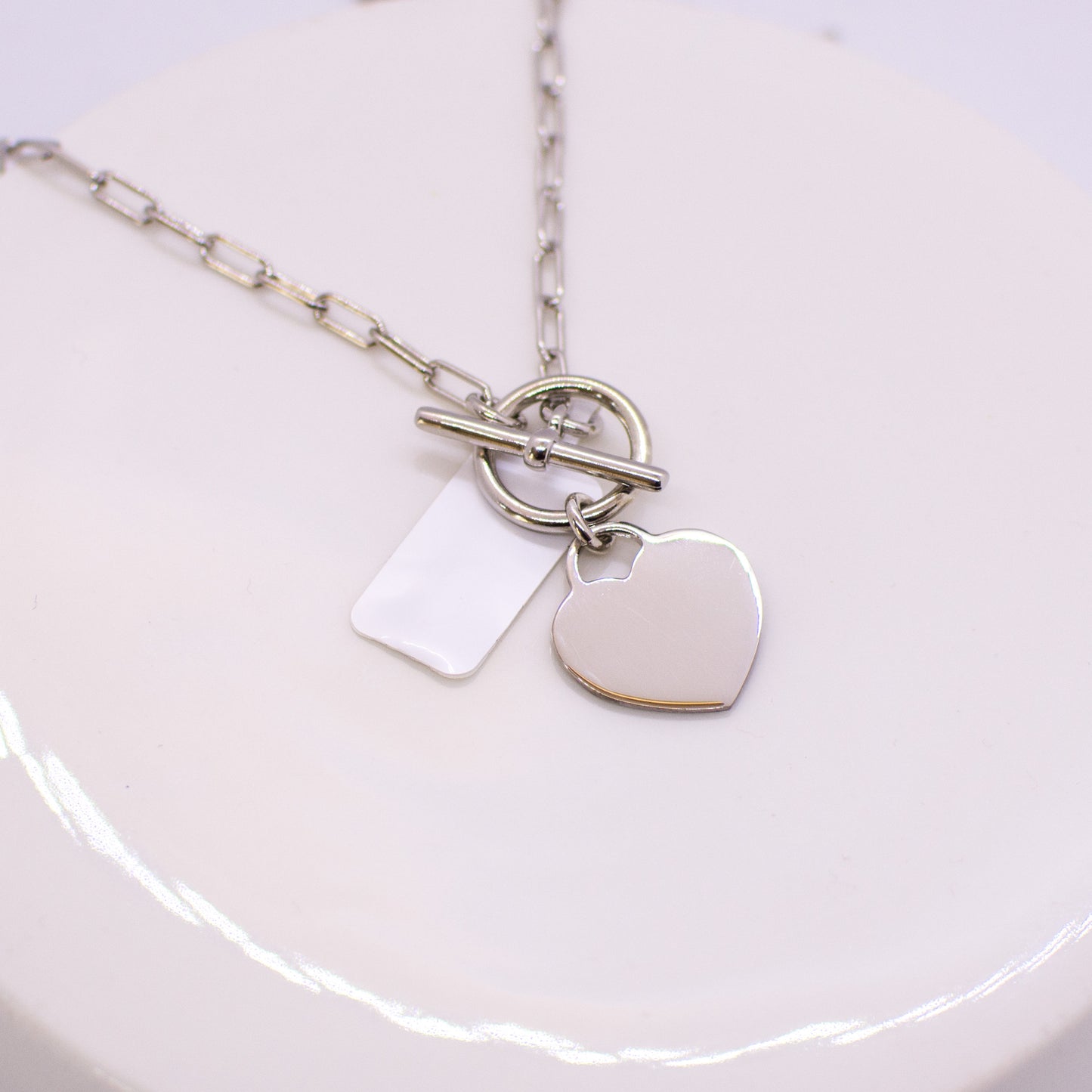 Silver T-Bar Heart Disc Necklace - John Ross Jewellers