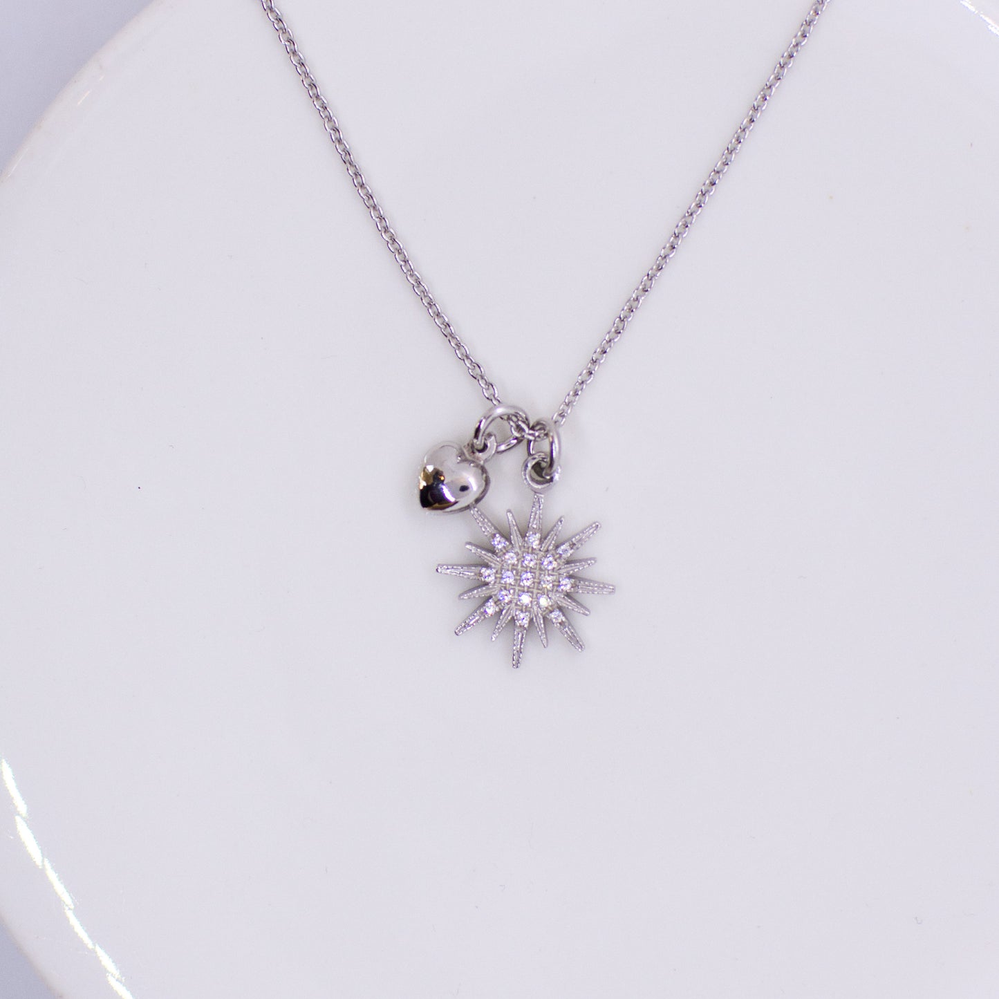 Silver CZ Star & Heart Necklace - John Ross Jewellers