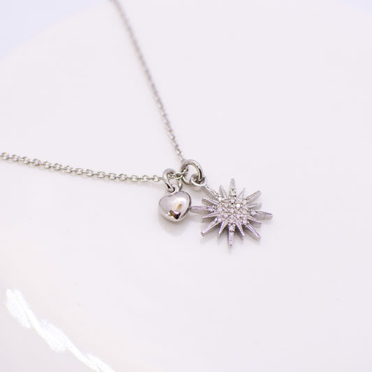 Silver CZ Star & Heart Necklace - John Ross Jewellers