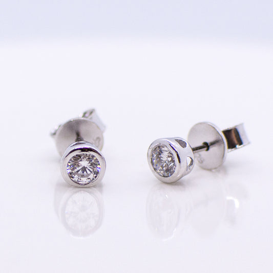 Silver 4mm CZ Stud Earrings with Heart Bezel - John Ross Jewellers