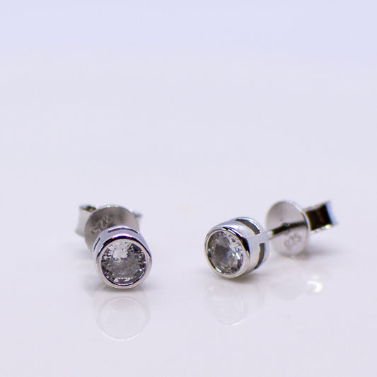 Silver 4mm Rubover CZ Stud Earrings - John Ross Jewellers