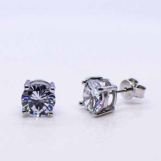 Silver 8mm Round CZ Claw Set Stud Earrings - John Ross Jewellers