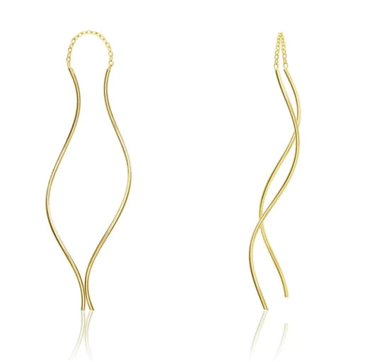 9ct Gold Long Twirl Pull Through Earrings - John Ross Jewellers