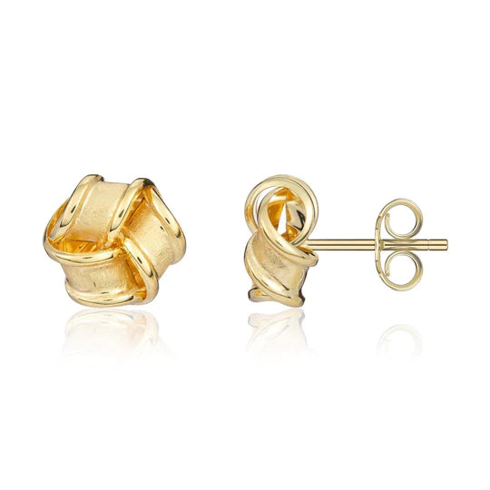 18ct Gold Textured Knot Stud Earrings | 10mm - John Ross Jewellers
