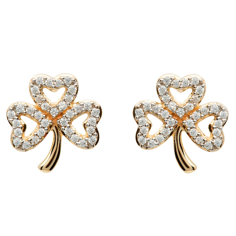 10ct Gold CZ Shamrock Earrings - John Ross Jewellers