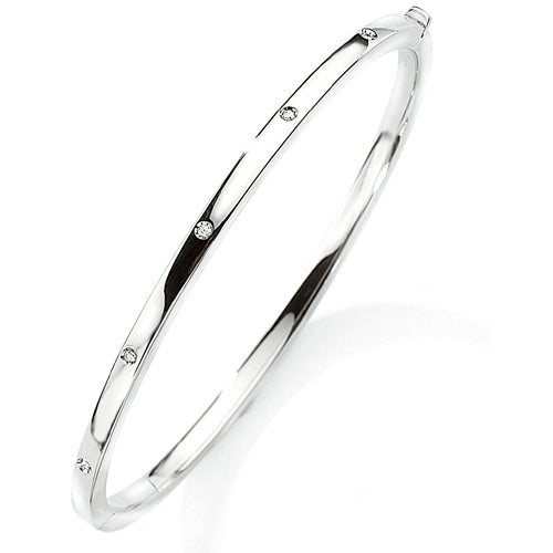 9ct Gold Diamond Set Classic Polished Bangle - White Gold - John Ross Jewellers