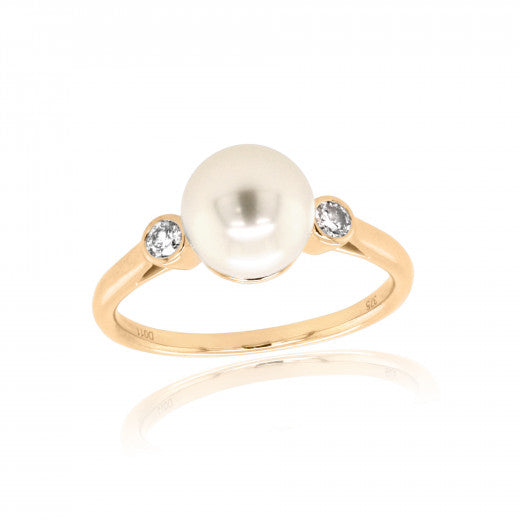 9ct Gold Cultured Pearl & Diamond Ring 0.10ct - John Ross Jewellers