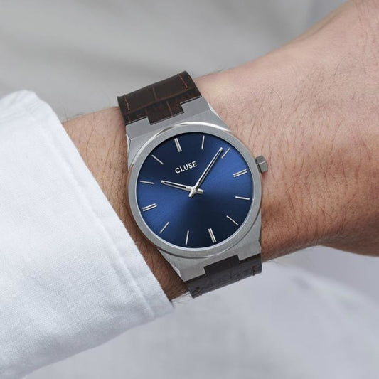 CLUSE Vigoureux Leather Silver/Dark Brown Crocodile - John Ross Jewellers