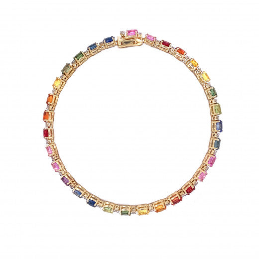 9ct Gold Rainbow Sapphire & Diamond Bracelet - John Ross Jewellers