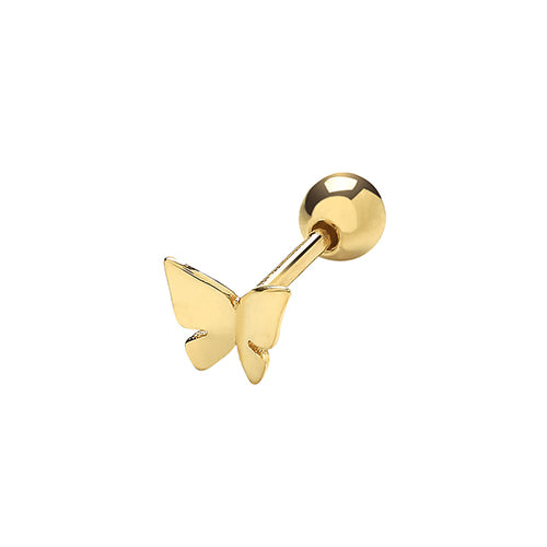 A single 375 9ct yellow gold butterfly stud for cartilage piercings. Screw fitting.