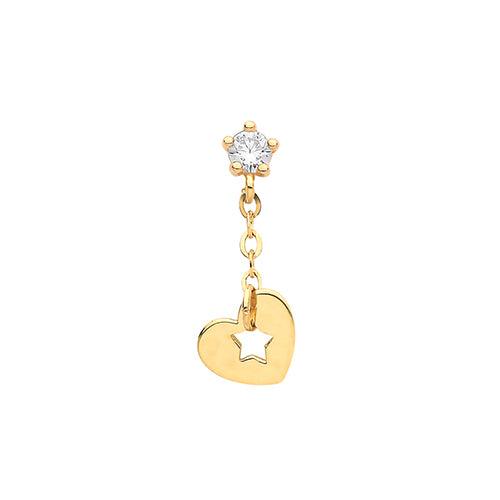Ear Candy 9ct Gold CZ Stud with Heart Drop Cartilage Stud - John Ross Jewellers
