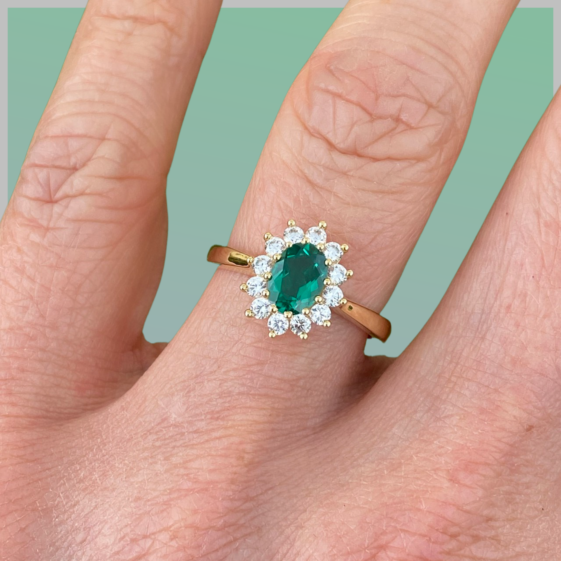 9ct Gold Created Emerald & CZ Ring - John Ross Jewellers