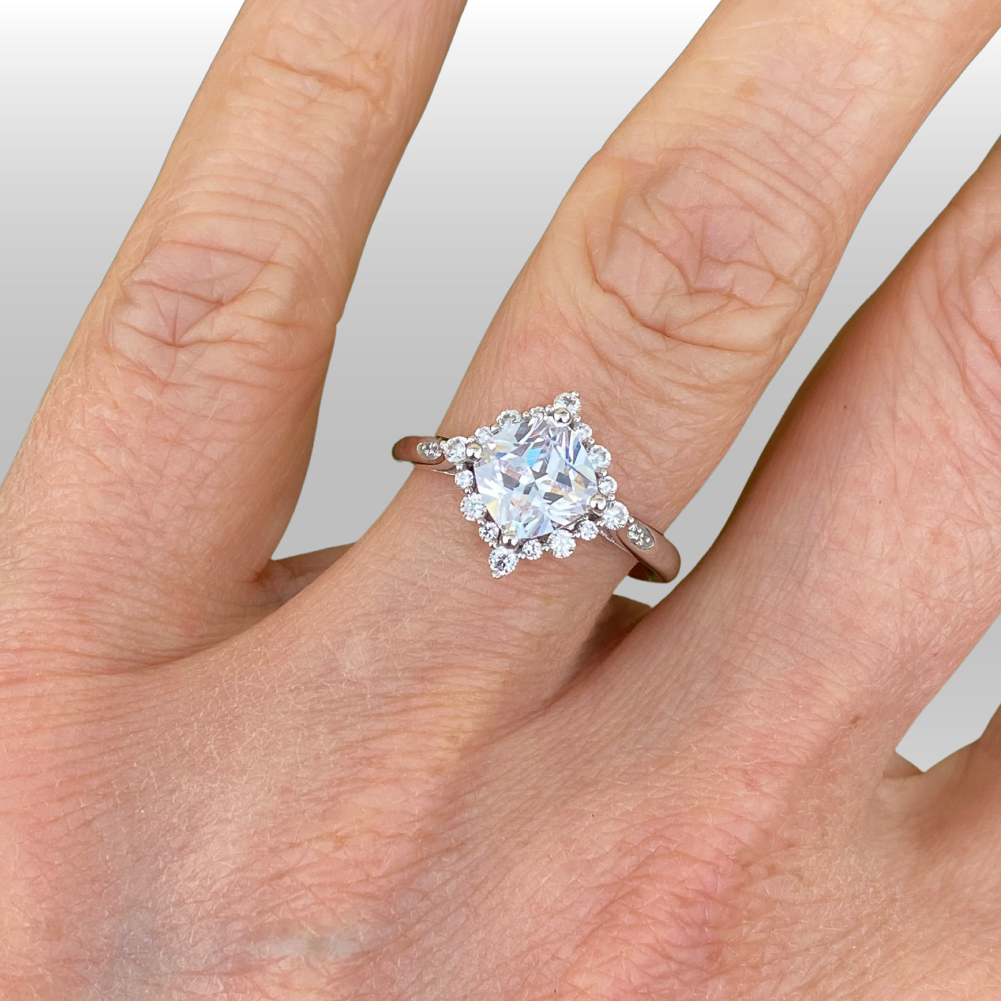 9ct White Gold CZ Halo Ring - John Ross Jewellers