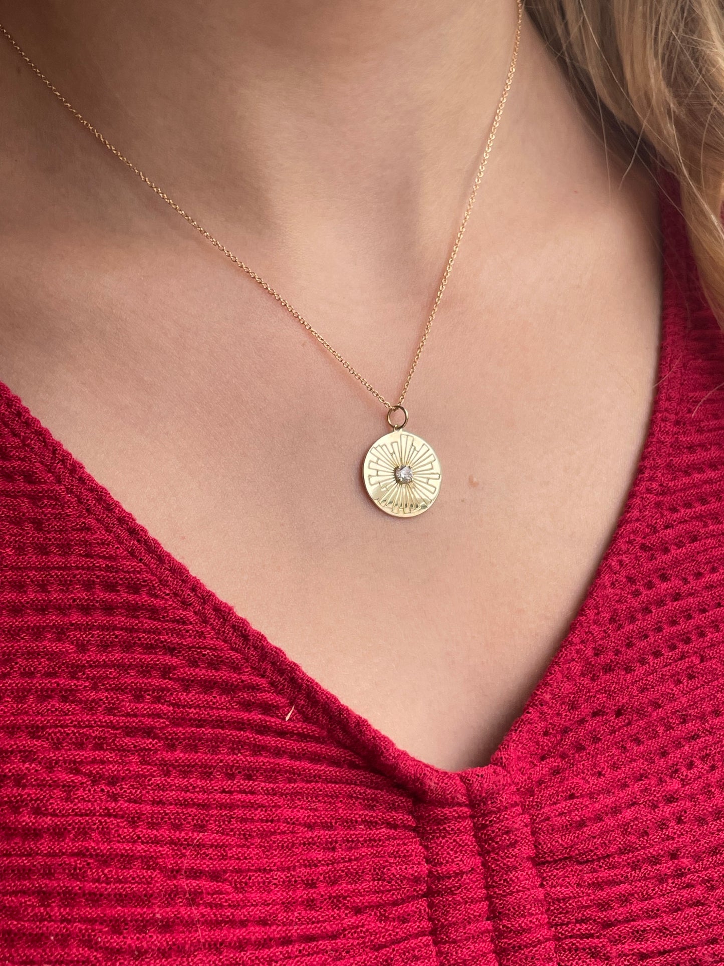9ct Gold Sunrays Disc Necklace - John Ross Jewellers