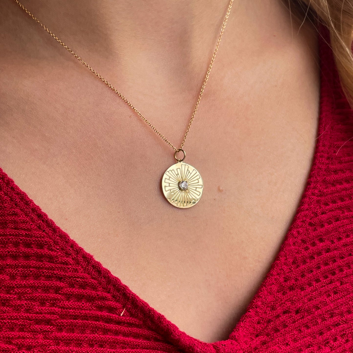 9ct Gold Sunrays Disc Necklace - John Ross Jewellers