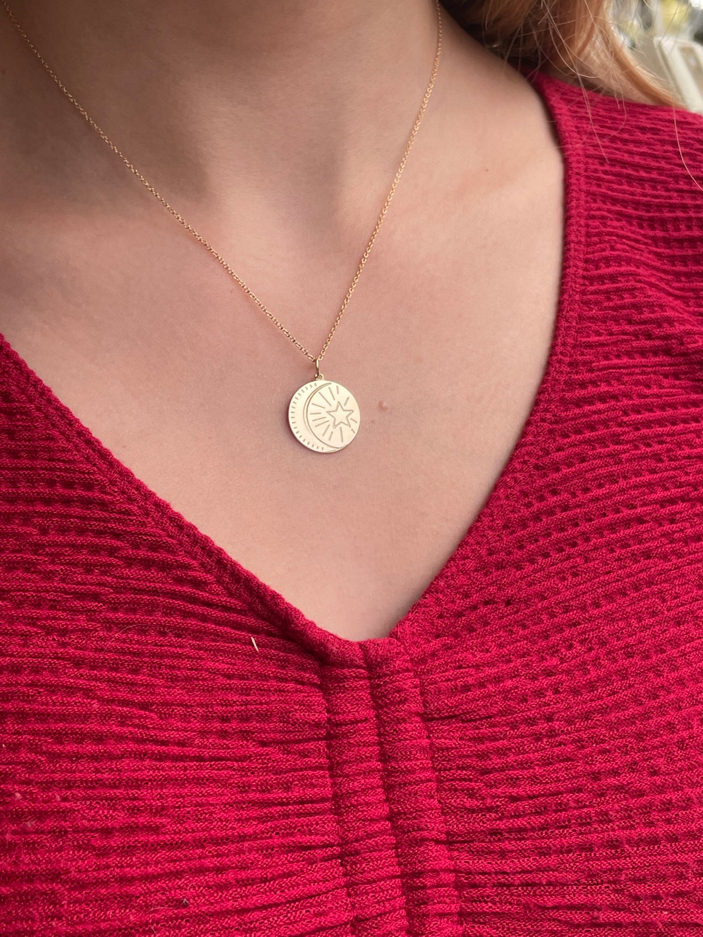 9ct Gold Moon & Star Disc Necklace - John Ross Jewellers