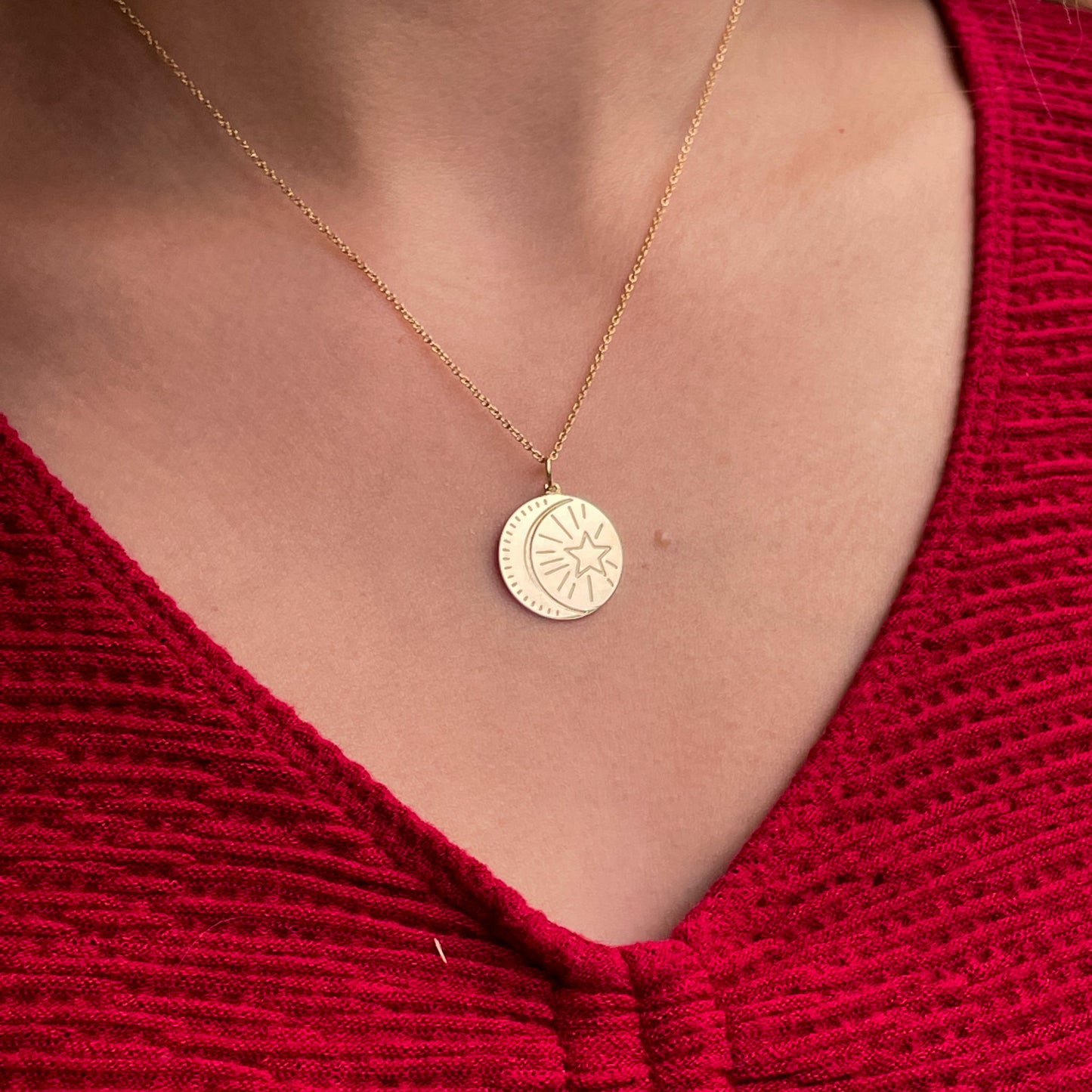 9ct Gold Moon & Star Disc Necklace - John Ross Jewellers