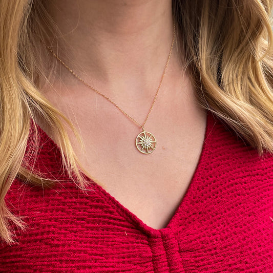 9ct Gold CZ Sun Disc Necklace - John Ross Jewellers