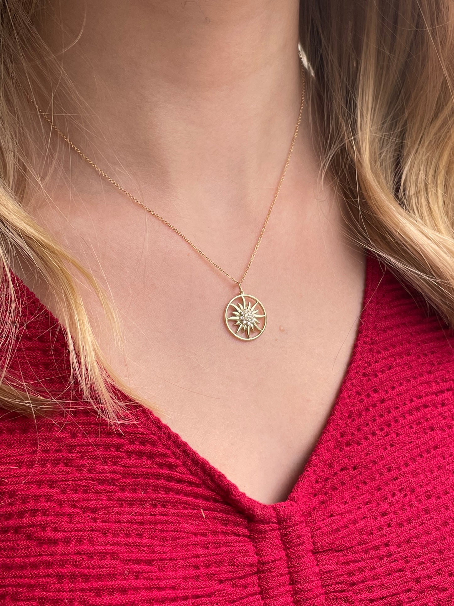 9ct Gold CZ Sun Disc Necklace - John Ross Jewellers