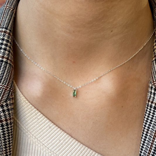 Silver Green CZ Rectangle Necklace - John Ross Jewellers