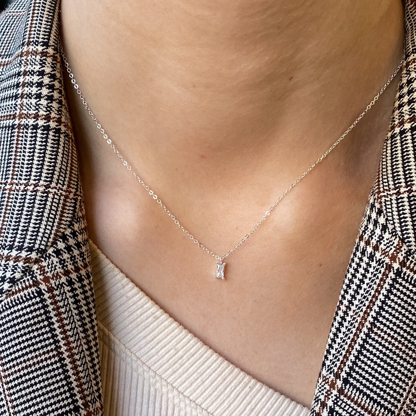 Silver CZ Rectangle Necklace - John Ross Jewellers