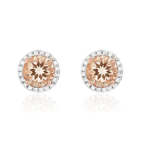 9ct Rose Gold Morganite & Diamond Earrings - John Ross Jewellers