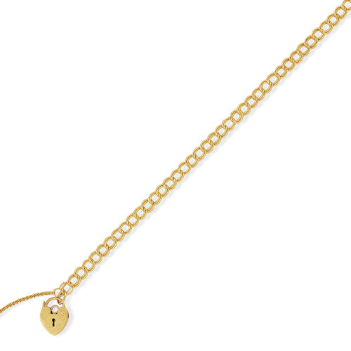 9ct Gold Double Curb Link Charm Bracelet with Lock - John Ross Jewellers