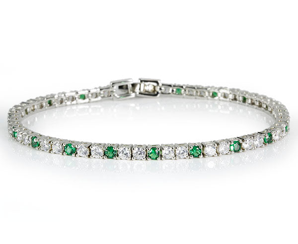 Silver Created Emerald & CZ Tennis Bracelet | 18.5cm - John Ross Jewellers