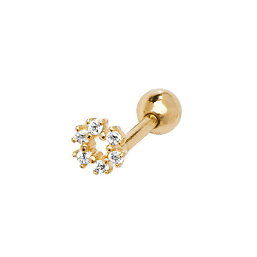 A single 375 9ct yellow gold claw set CZ open circle stud for cartilage piercings.   Screw fitting.